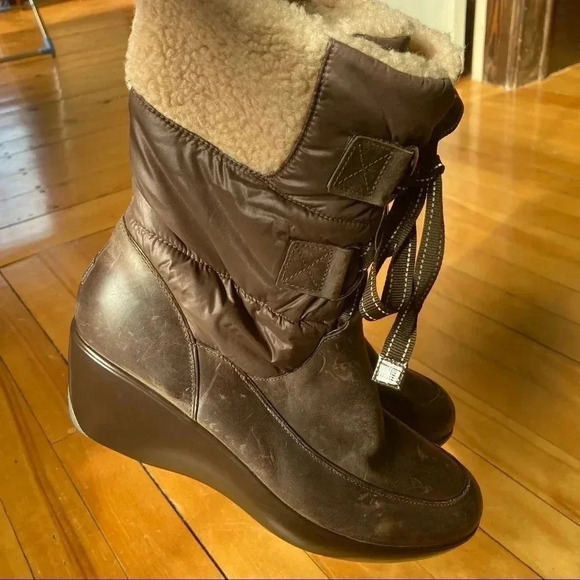 Sperry brown leather wedges faux fur  lining boots - Picture 6 of 7